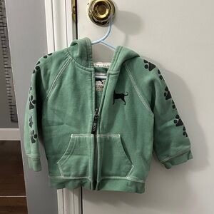 The Black Dog Green Kids Hoodie with Paw Prints